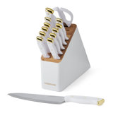 Farberware Triple Riveted Knife Block Set, 14-Piece, White And Gold