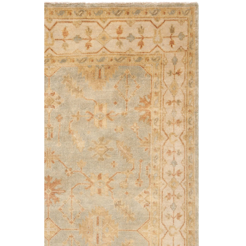 Oushak Oriental Hand-Knotted Wool Soft Green/Ivory Area Rug, Rectangle 8' x 10'