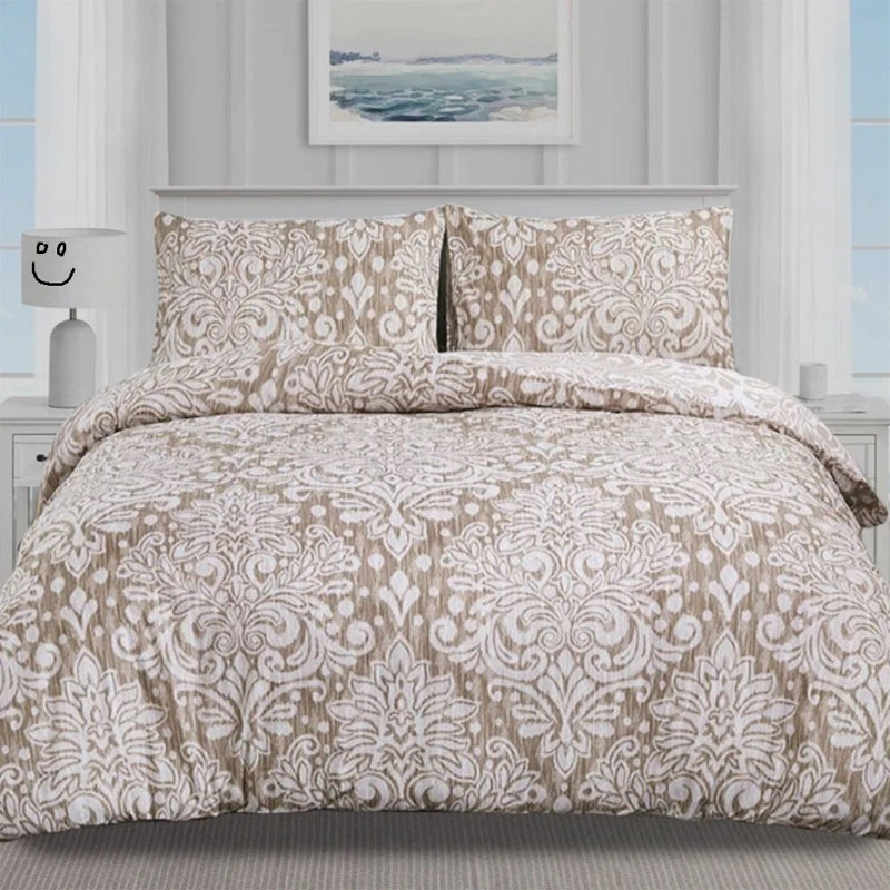 Cotton Patchwork Duvet Cover Set, King Size Duvet Cover + 3 Additional Pieces, Brown Damask