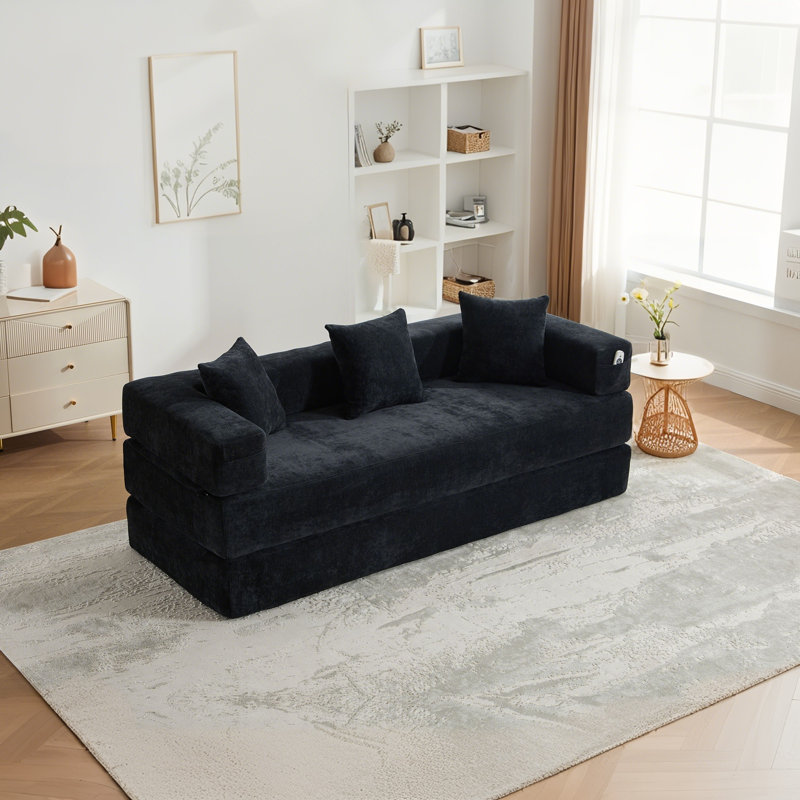 Canapé-lit pliant de 78 po avec accoudoirs amovibles en forme de L, canapé-lit modulaire en chenille désossé escamotable, canapé-lit pliable en mousse à mémoire de forme pour petits espaces