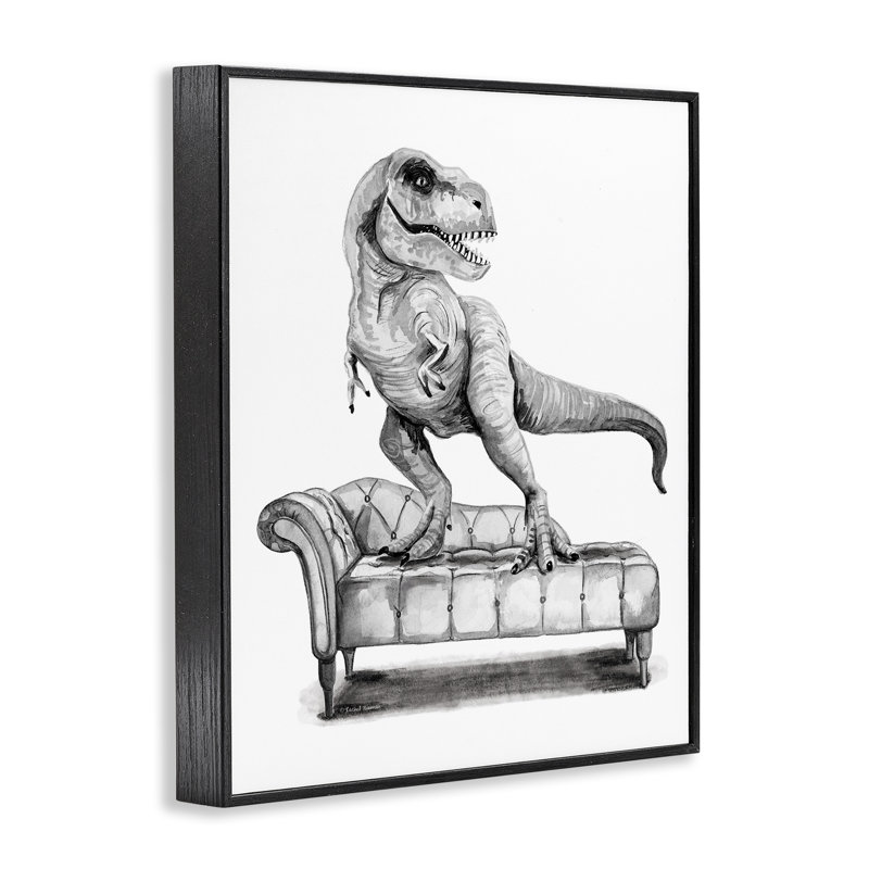 «T-Rex Lounging On Couch», art de la giclée par Rachel Nieman, H 14 po x l 11 po, Giclée encadrée noir minuit