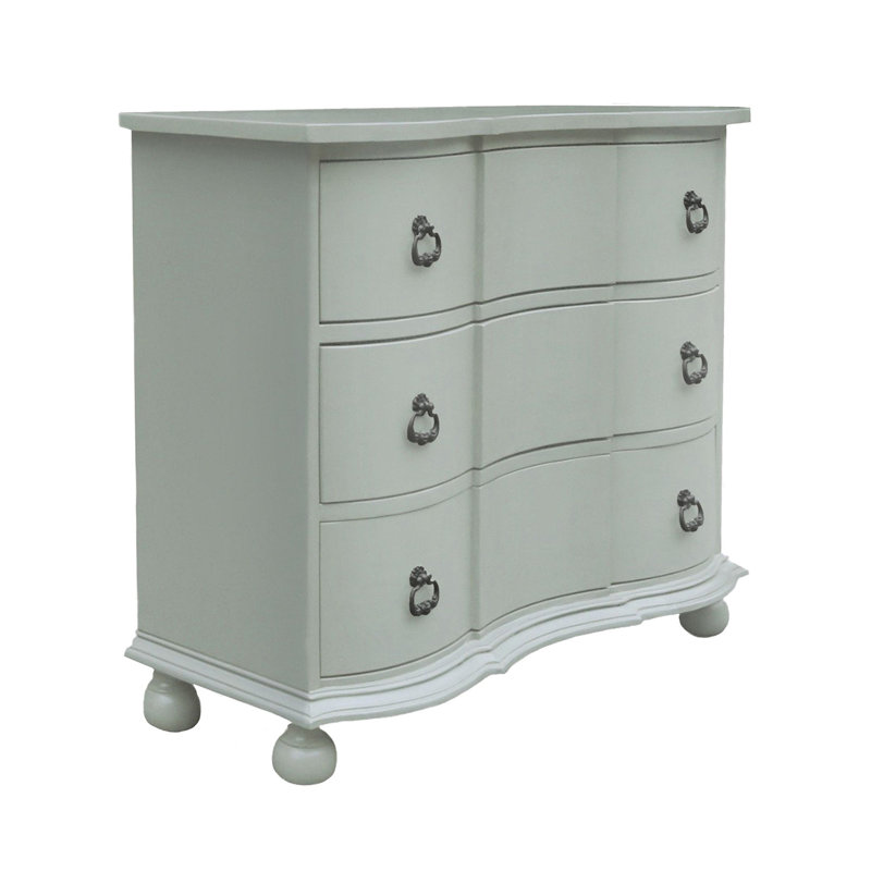 Beige Solid Wood 3 Drawer Accent Chest