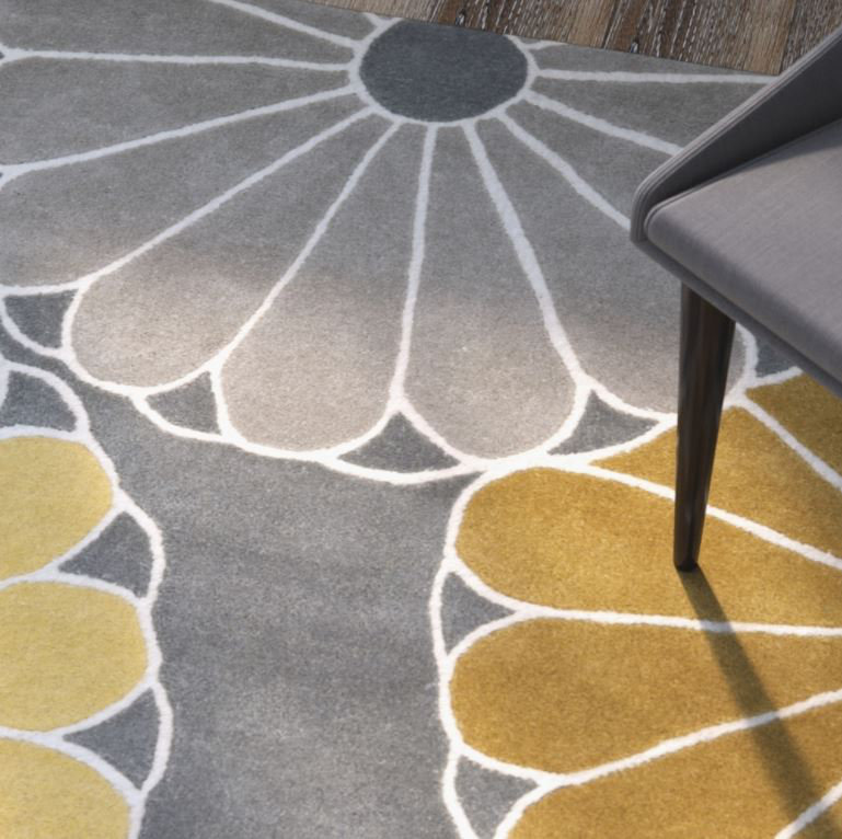 Tapis floral en laine et viscose touffeté à la main Carolette, Rectangle 6 pi x 9 pi