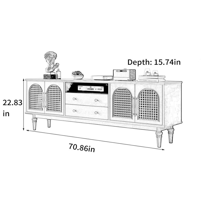 Meuble télé rétro en osier, Brun, H 22,83 po x L 70,86 po x l 15,74 po