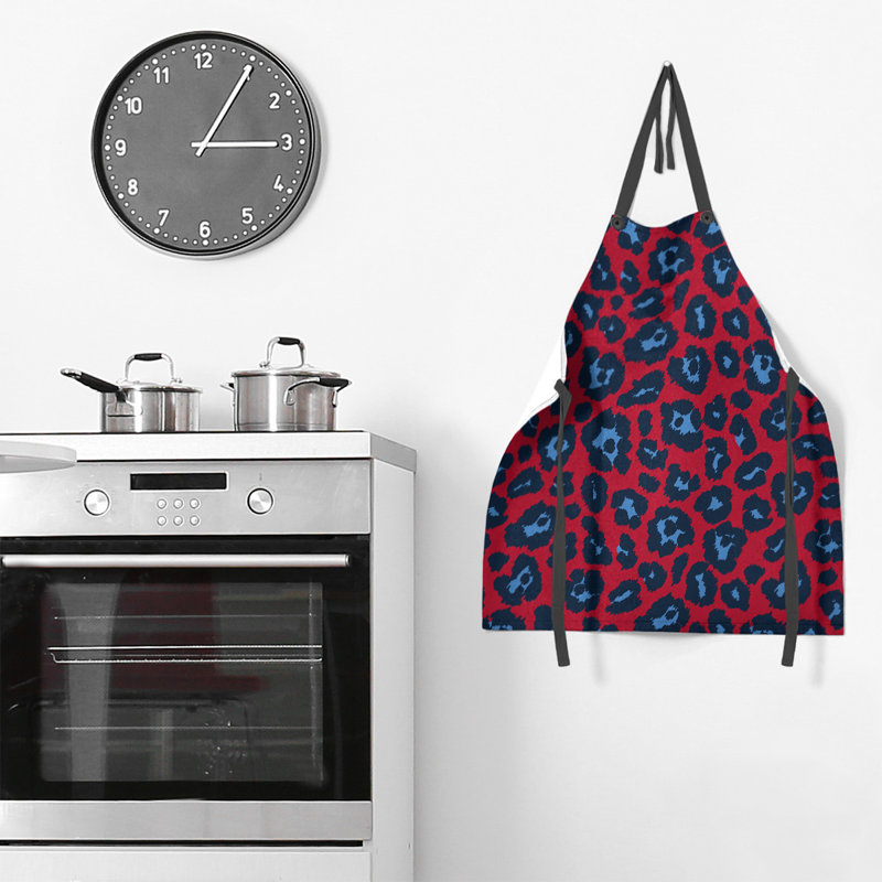 Animal Print Bib Apron, Red/Dark Blue/Blue