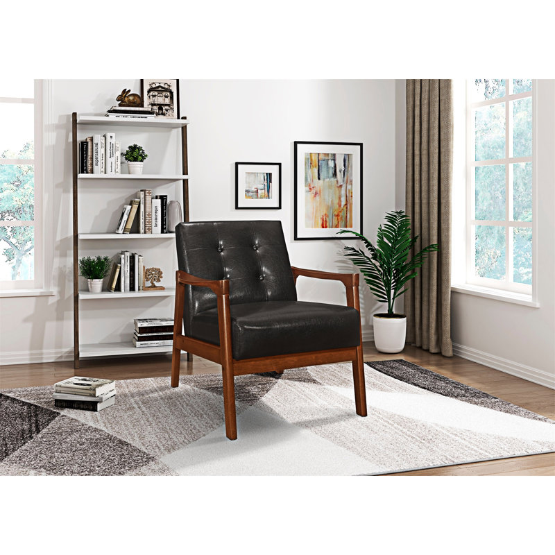 Fauteuil d'appoint capitonné à boutons Upholstery, Bois brun, Noir
