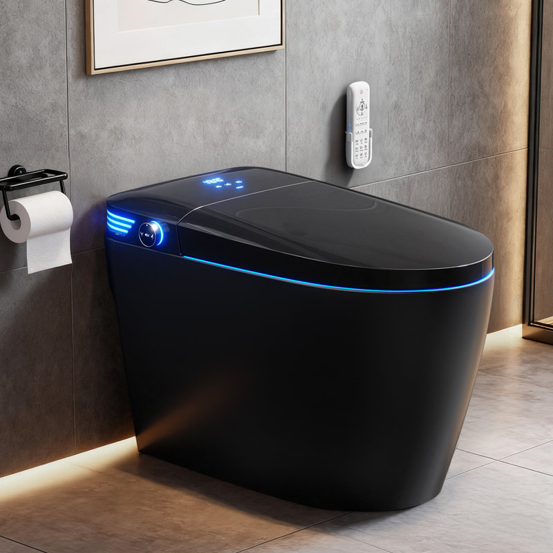 BCANHOME Black Smart Toilet With Advance Bidet And Auto-open Lid, Soft-closing Heat Seat, Tankless Auto Dual Flush, Massage Clean, Warm Wash/dryer, Remote Control
