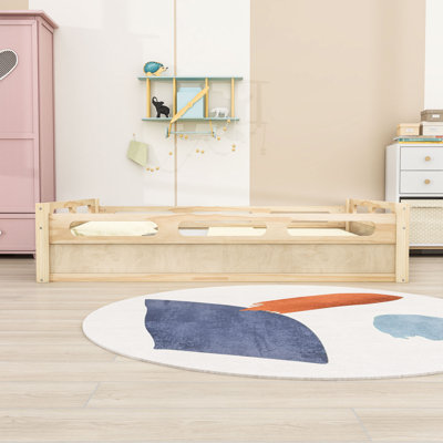 Wooden Platform Bed with Guardrails