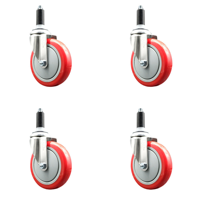 Polyurethane Caster, 1-1/8" expanding stem, Red