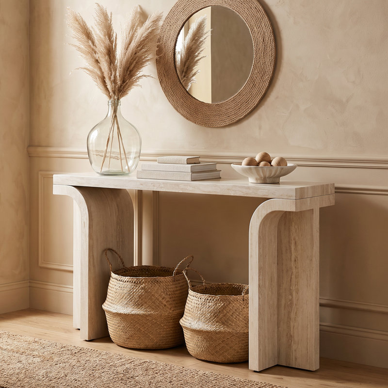 Arvyn Travertine Veneer Console Table