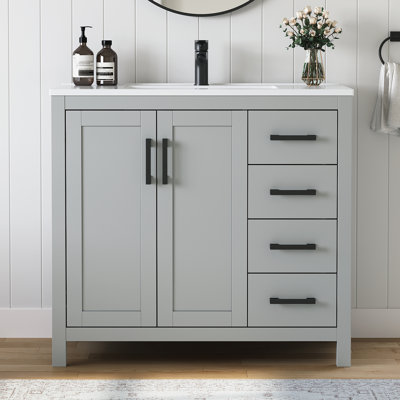 Korde Freestanding Single Bathroom Vanity With Solid Surface Composite Top
