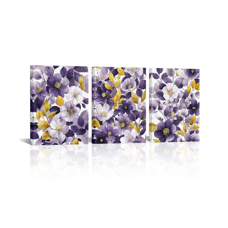 3 Piece Wrapped Canvas Print, Purple