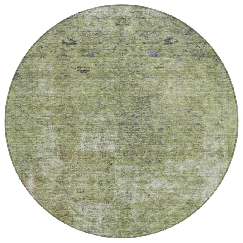 Tapis extérieur rond lavable abstrait 8 pi vert artichaut