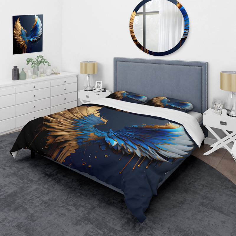 Ensemble de housse de couette bleu et doré Angel Wings VI - Wings Angel - Microfibre polyester