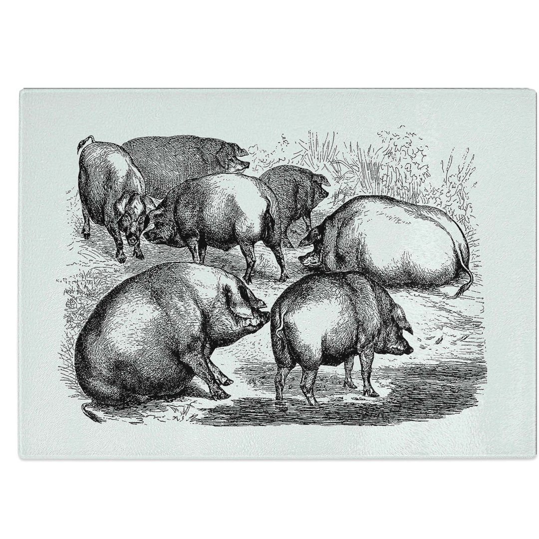 Tempered Glass Pigs Illustration Chopping Board