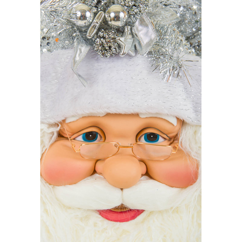 Tête de père Noël suspendue chérubin argentée
