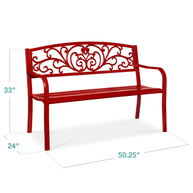 Banc de jardin en acier pour l'extérieur, Rouge