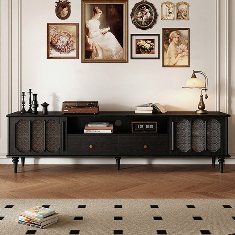 Meuble télé rétro en bois massif noir, 86.61