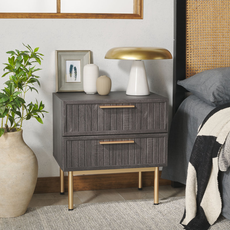 Casmira 21.65'' W Nightstand, Distressed Black/Gold