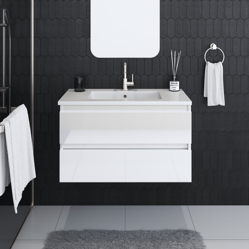 Salt 36'' Single Bathroom Vanity with Resin Top, Glossy White