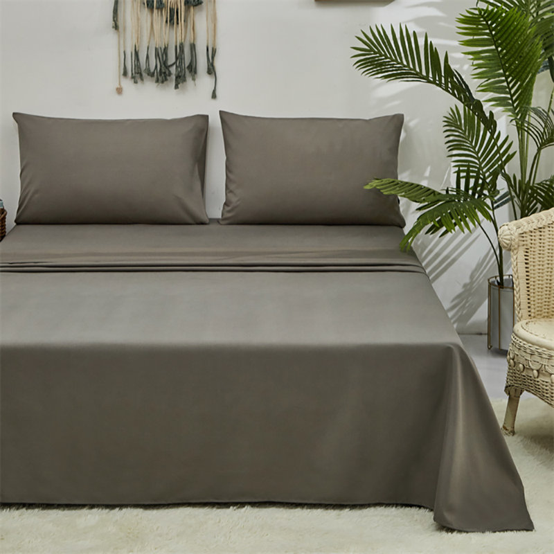 Solid Color Sheet Set 4 PCs Bedding Sheet Set 1 Fitted Sheet 1 Flat Sheet 2 Pillowcases, Gray