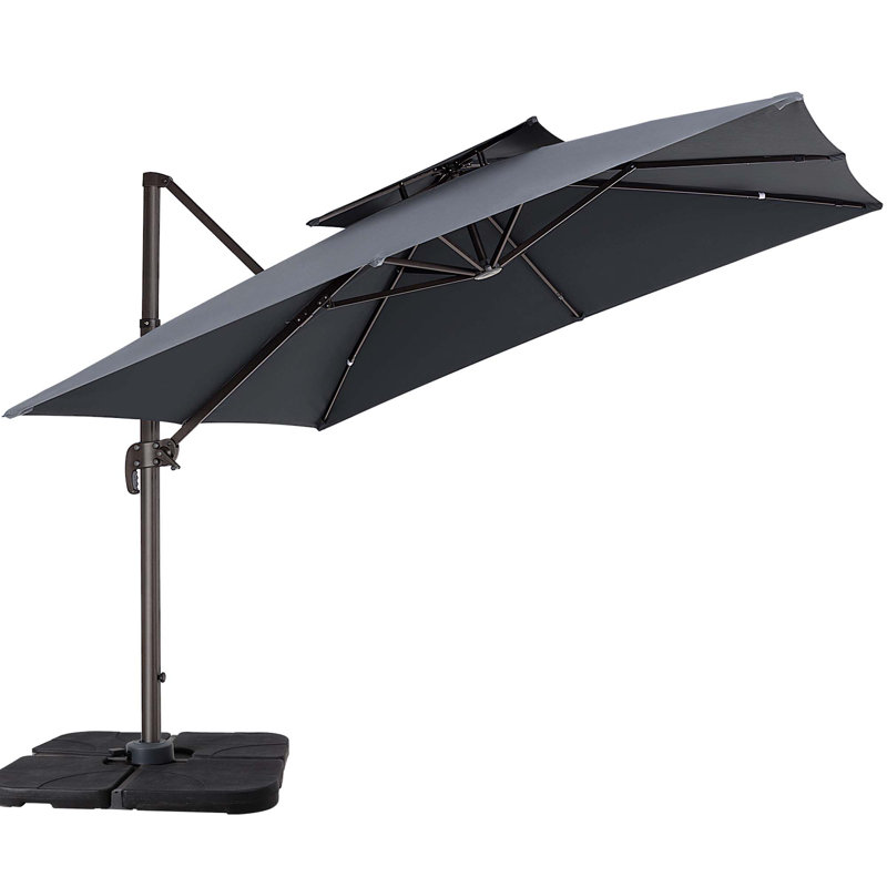 Parasol carré en porte-à-faux 10 pi Anand, Gris, H 99,24 po x l 132 po x P 132 po