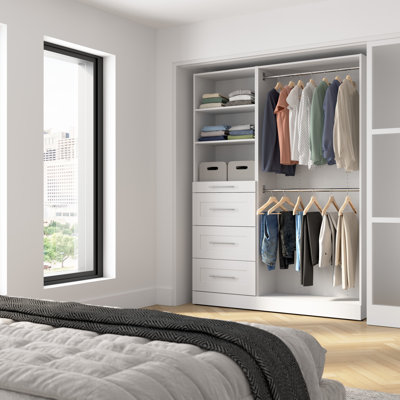 Système d'organisation modulaire à portes ou à porte 61 pi x 16 po Bestar Florence avec tringles, tablettes et tiroirs, style Shaker