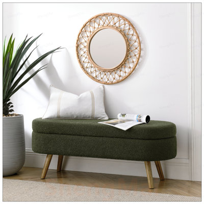 Banc de rangement repose-pieds ovale avec pieds en bois d'hévéa, repose-pieds polyvalent et siège pour la décoration et l'organisation.