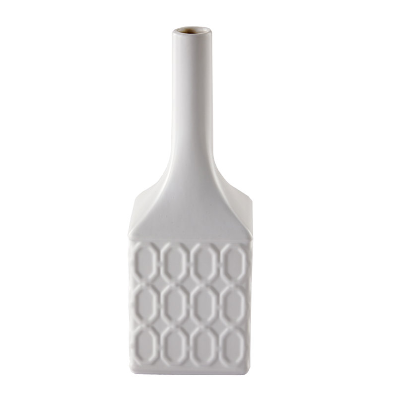 White Ceramic Fluted Square Bud Vase
