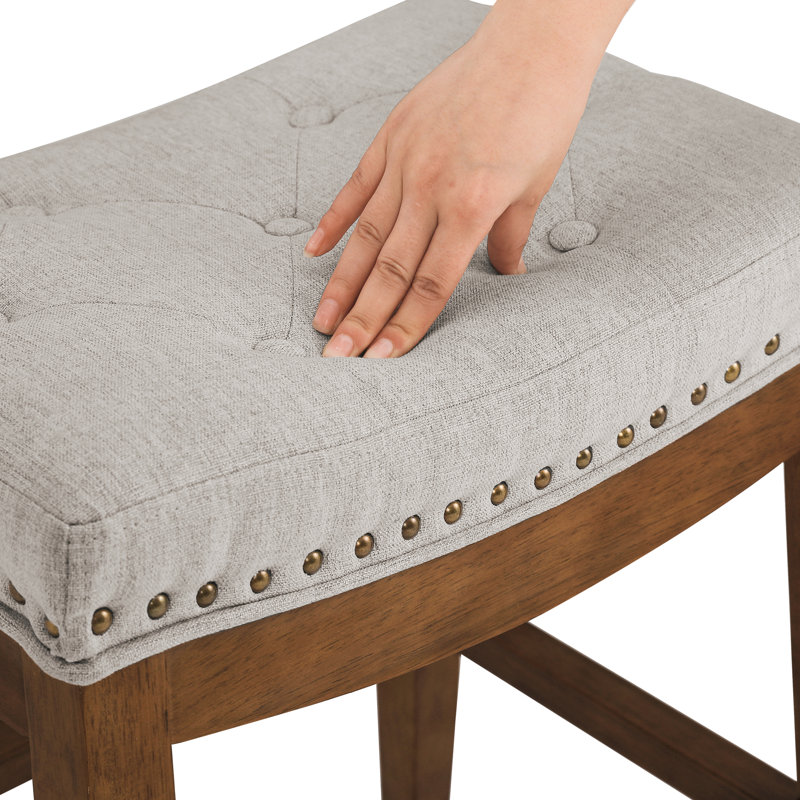 Bar Stools, 24 Inch Fabric Counter Height Bar Stools, Saddle Barstools For Kitchen Island With Nailhead Trim Tufted Button