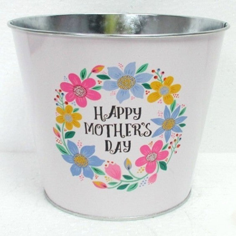 Happy Mother'S Day With Circle Of Flowers Bucket