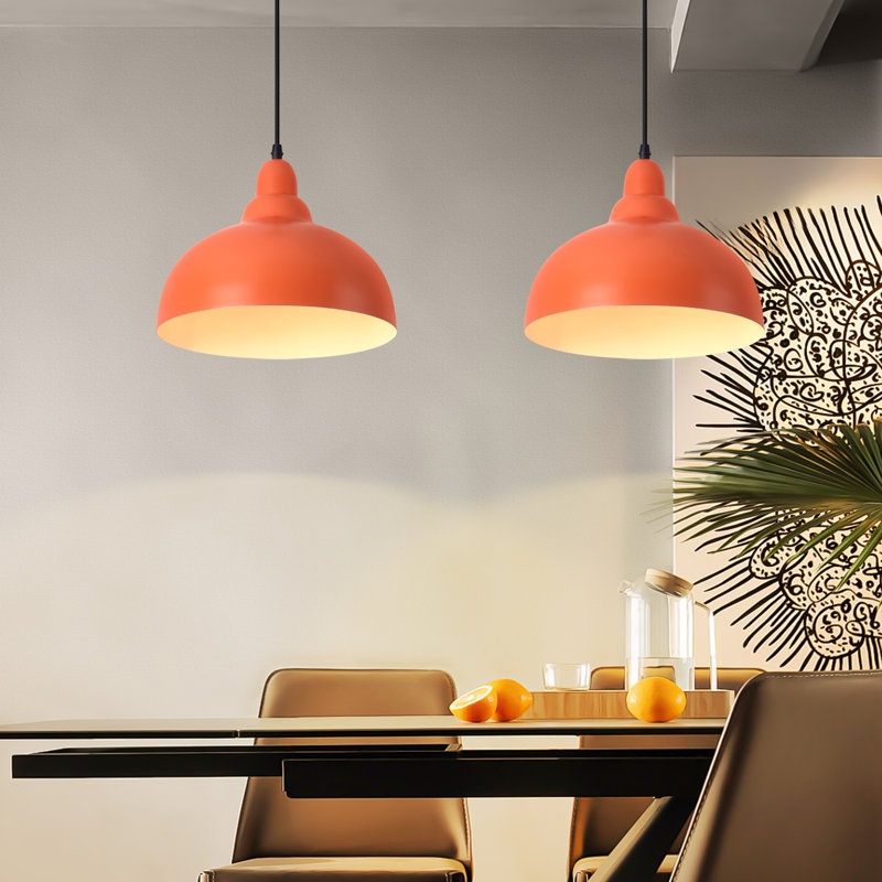 2 Pack 11.8 Inch Orange Mid-Century Modern Dome Pendant Lights, Bronze, Orange