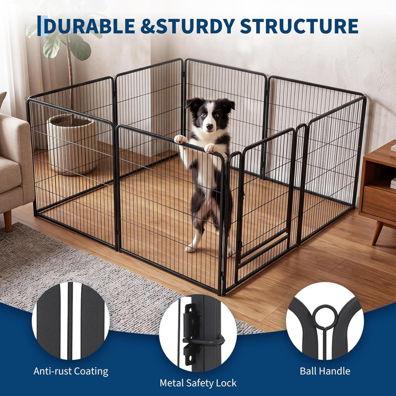 Parc pour chien robuste à 8 panneaux, clôture pliable en acier galvanisé avec porte sécurisée et sac de transport, 79 x 60 cm