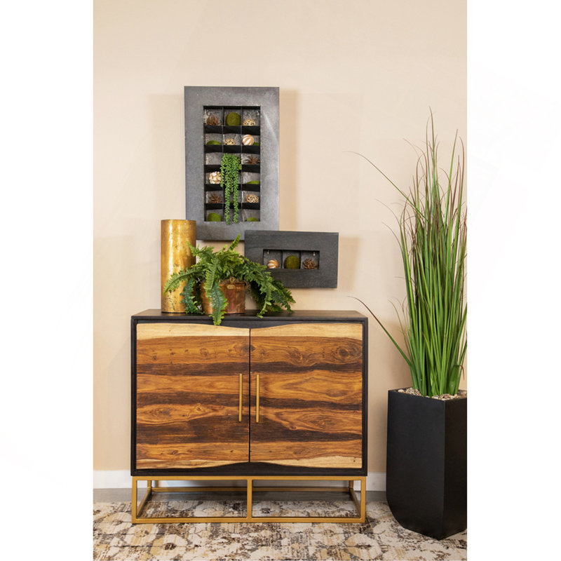 Buffet décoratif 2 portes en noyer noir et doré