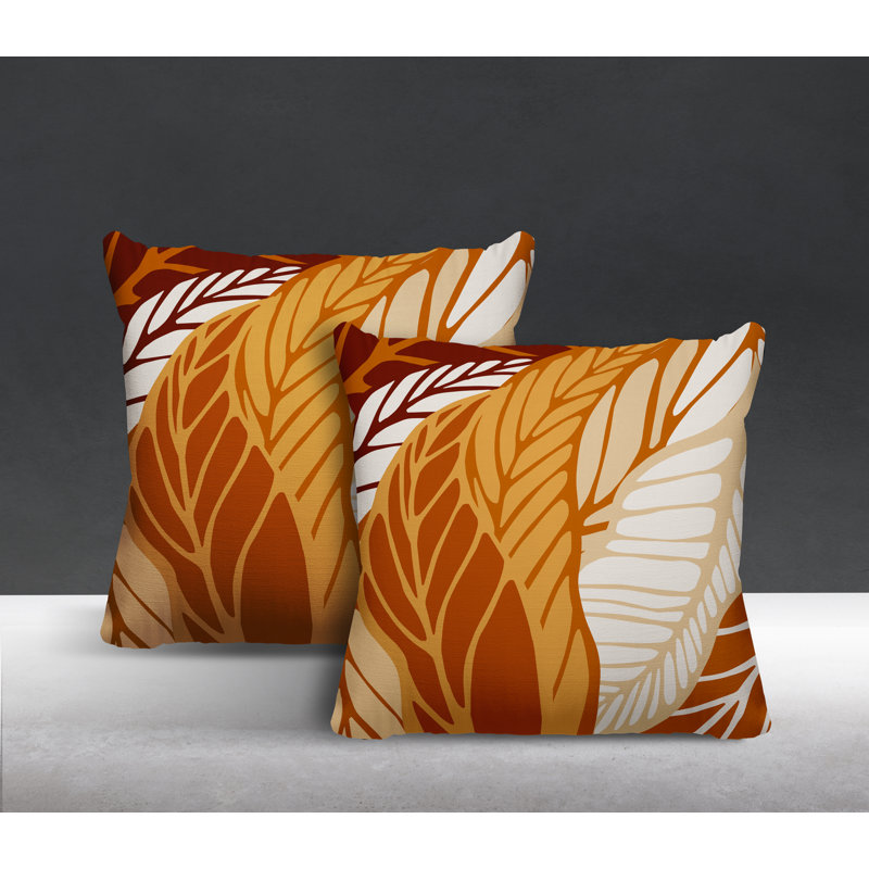  Coussin décoratif floral intérieur / extérieur réversible, L 17 po x H 17 po, Orange