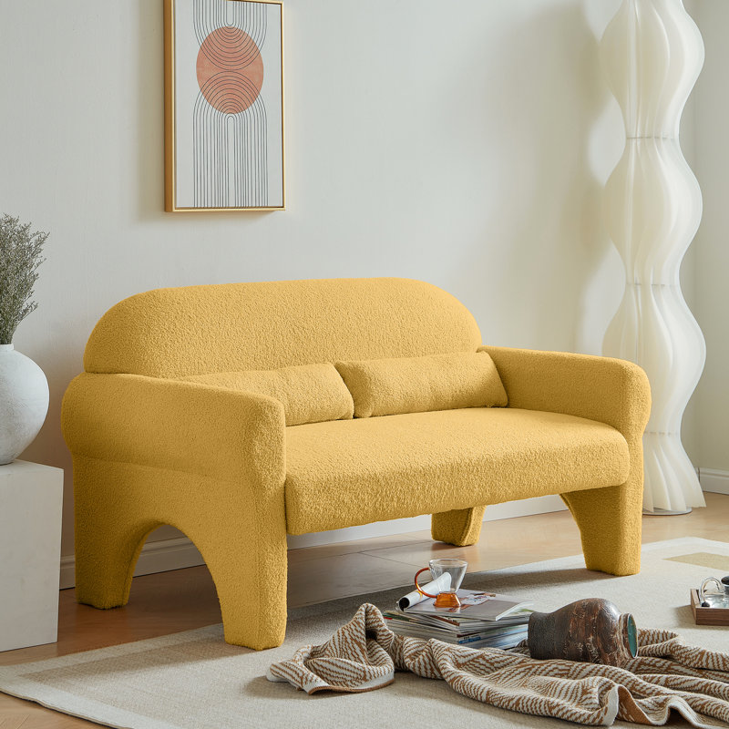 Laine d'agneau jaune pour la maison - Design moderne et élégant et 2 sièges confortables avec coussin lombaire, construction, s'adapte à diverses pièces