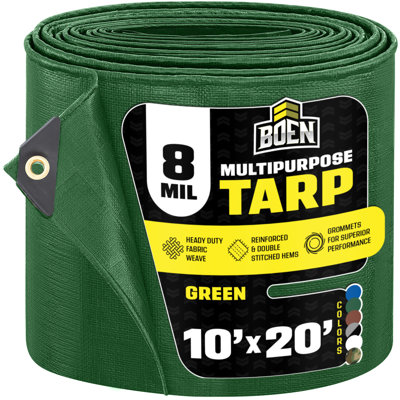 10 ft x 20 ft Green Tarp, 8 Mil Thick Multi-Purpose Large Waterproof Cover, Rip Proof Tarps, Thick Weave Material, UV Resistant for Tarpaulin Canopy Tent, Boat, RV or Pool Cover