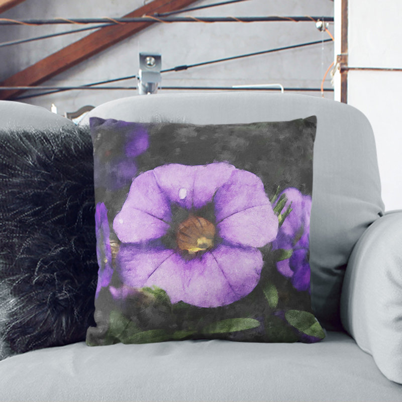 Purple Flowers Painting Square Throw Cushion, 55cm H x 55cm W x 20cm D