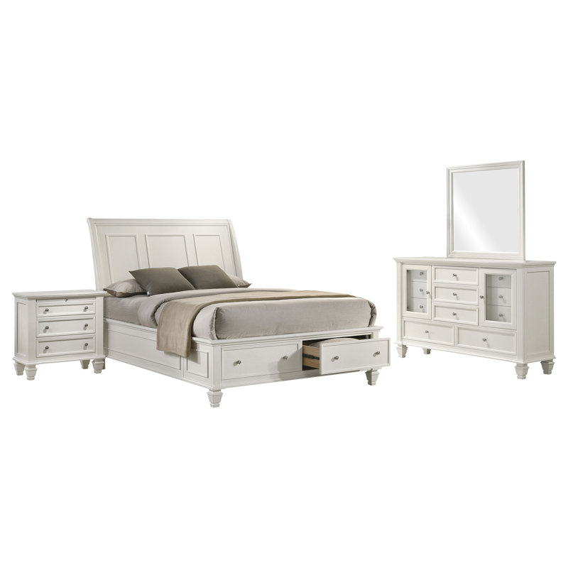 Ensemble de chambre avec grand lit 4 pièces Sharrell Beach - Blanc crème, Grand, Exquisite White
