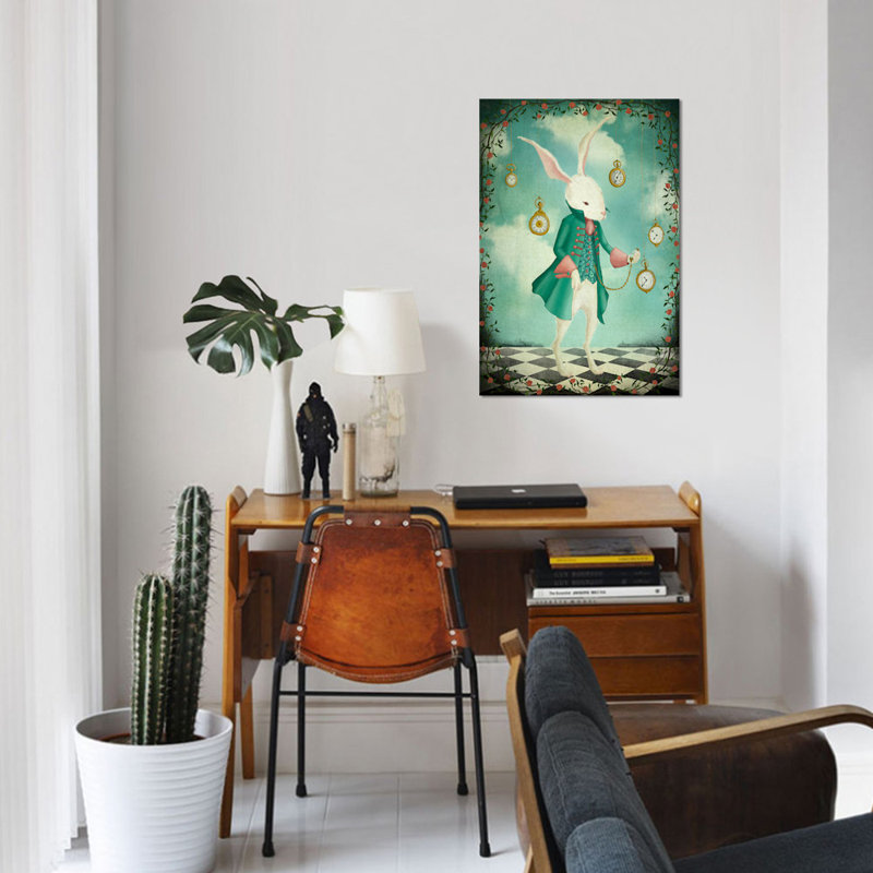 « the white lapin », impression sur toile, H 18 po x l 12 po x P 1,5 po, Pas de tapis, Toile tendue