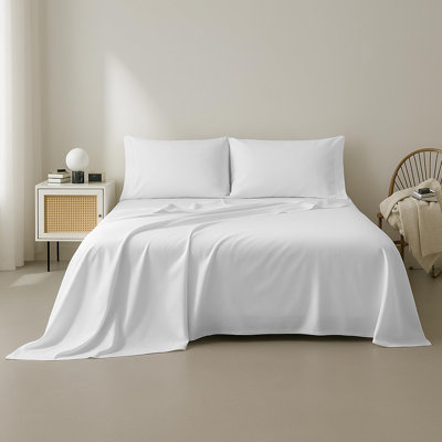 New Season - Ensemble de draps en coton - Draps 100% coton à densité de tissage 400 fils avec draps en coton doux (très grand, blanc optique brillant)