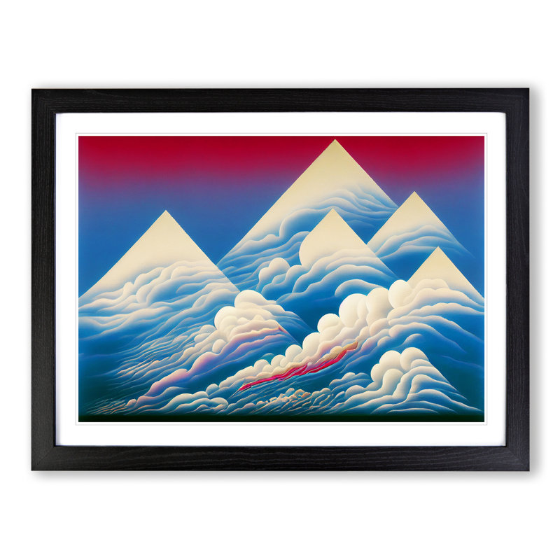 Blooming Mountain Clouds Abstract - Single Picture Frame Painting, 25cm H x 34cm W x 2cm D, Black Framed