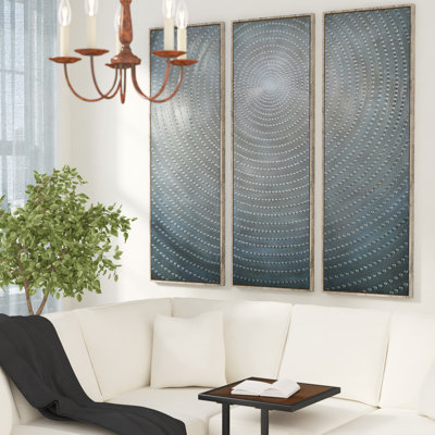 3 Piece Picture Frame Multi-Silver Ice Textured Metallic Hand Painted Canvas Wall Art by Martin Edwards