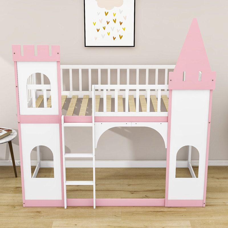 Amidon Twin Over Twin Castle Bunk Bed, Pink