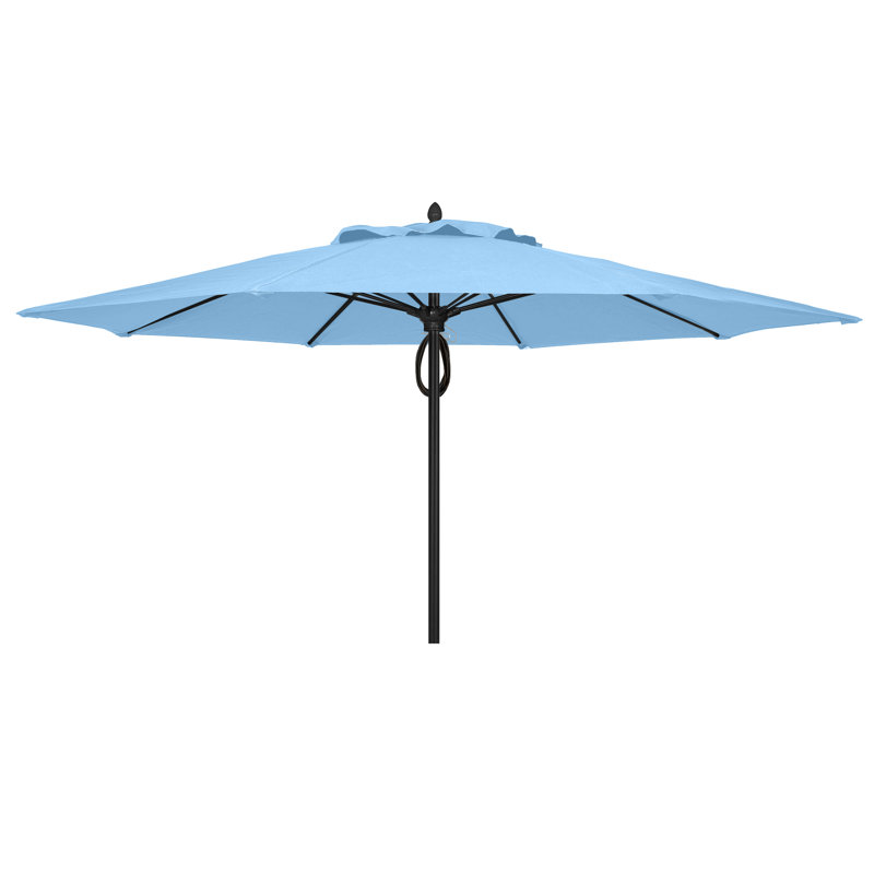 Parasol de marché 11 'Prestige, Sunbrella® bleu ciel, Aluminium brillant
