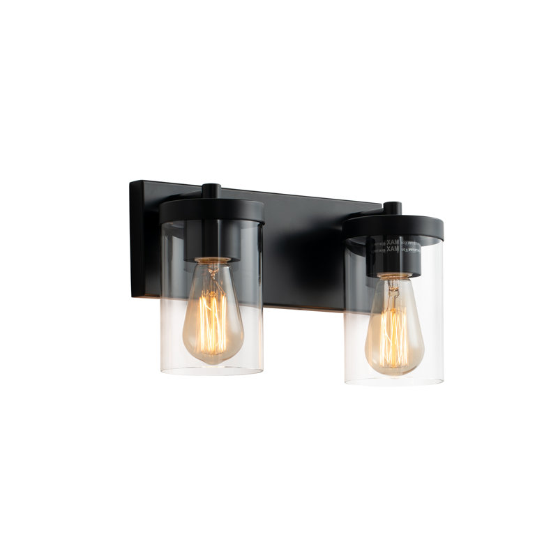 Luminaire de meuble-lavabo 3 lumières Cleofas avec abat-jour en verre transparent, Noir mat, Deux lumières