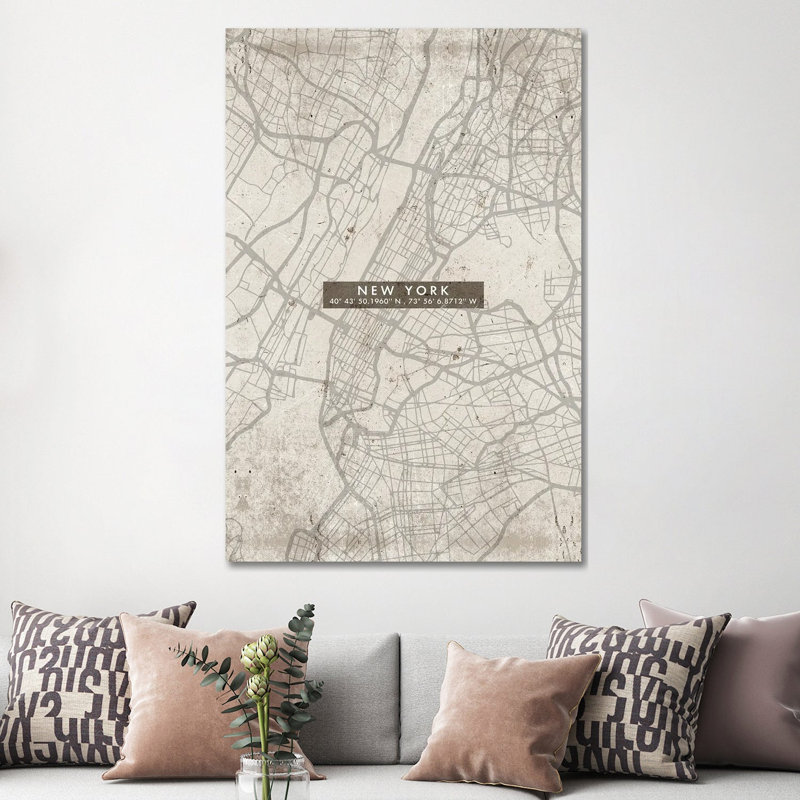 New York City Map Abstract by WallDecorAddict - Wrapped Canvas Print, 152.5 cm H x 101.5 cm W