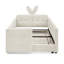 Lit plateforme tapissier simple avec tête de lit en forme d'oreille de lapin, barrière de sécurité et poche, tissu bouclé-817844715