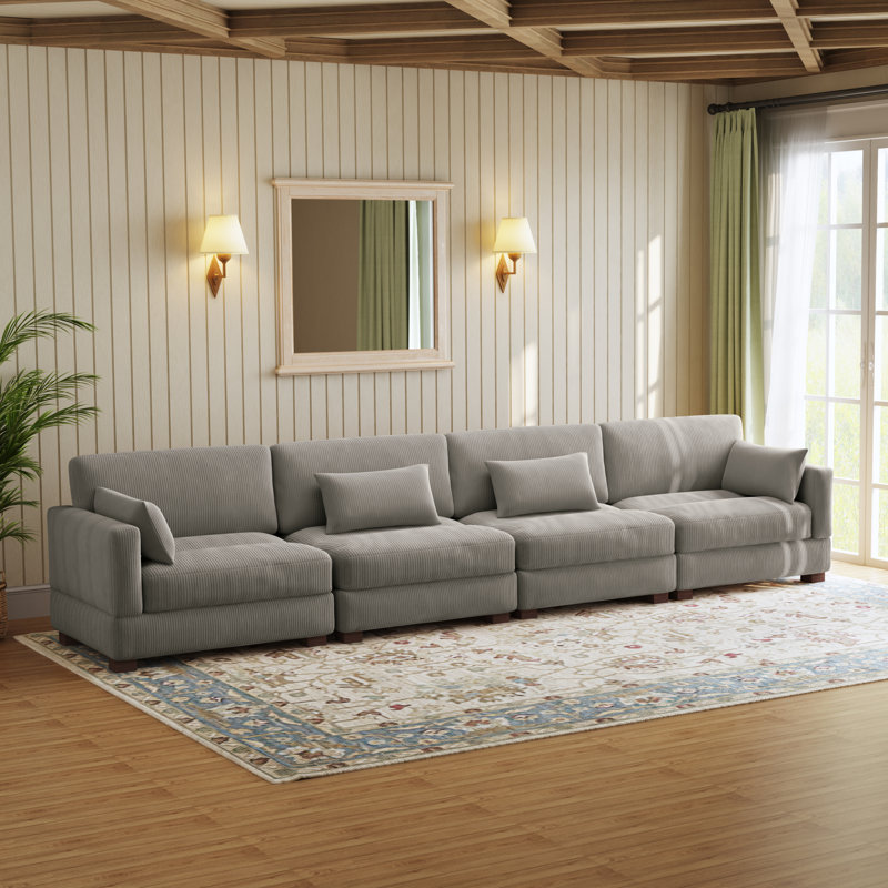 4 Seater Corduroy Corner Sofa , 78cm H x 410cm W x 87.9cm D, Camel Corduroy