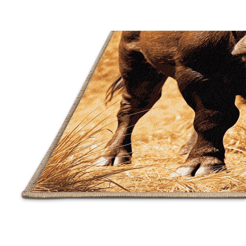 Washable African Buffalo Wildlife Area Rug, Rectangle 7' x  9'